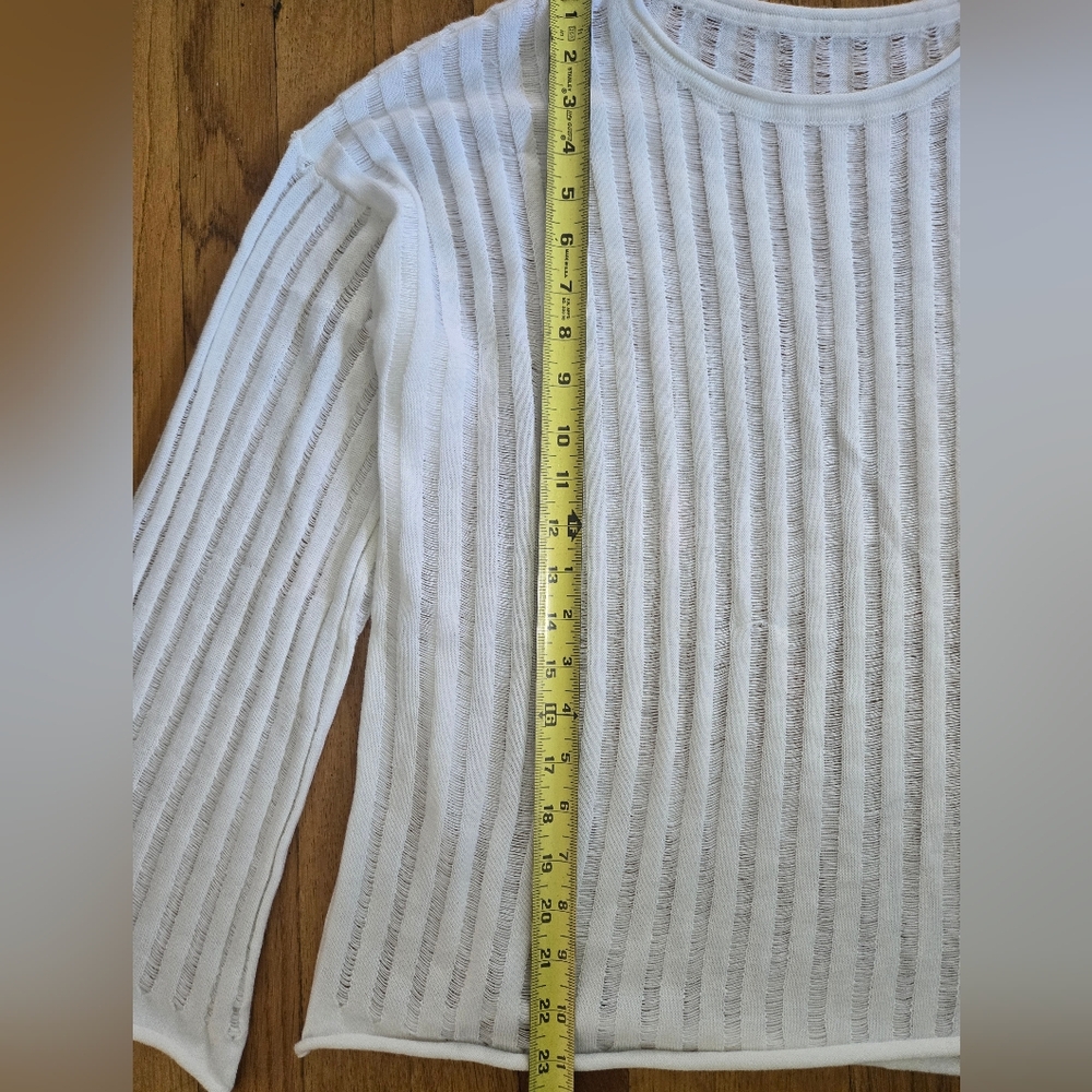 Commense Sheer White Ribbed Sweater Top Small - Picture 7 of 8